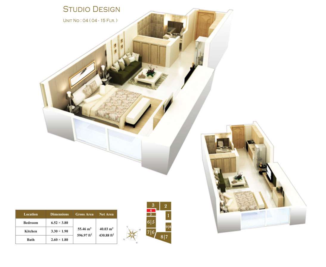 Studio Unit 04, Size 596 sq ft